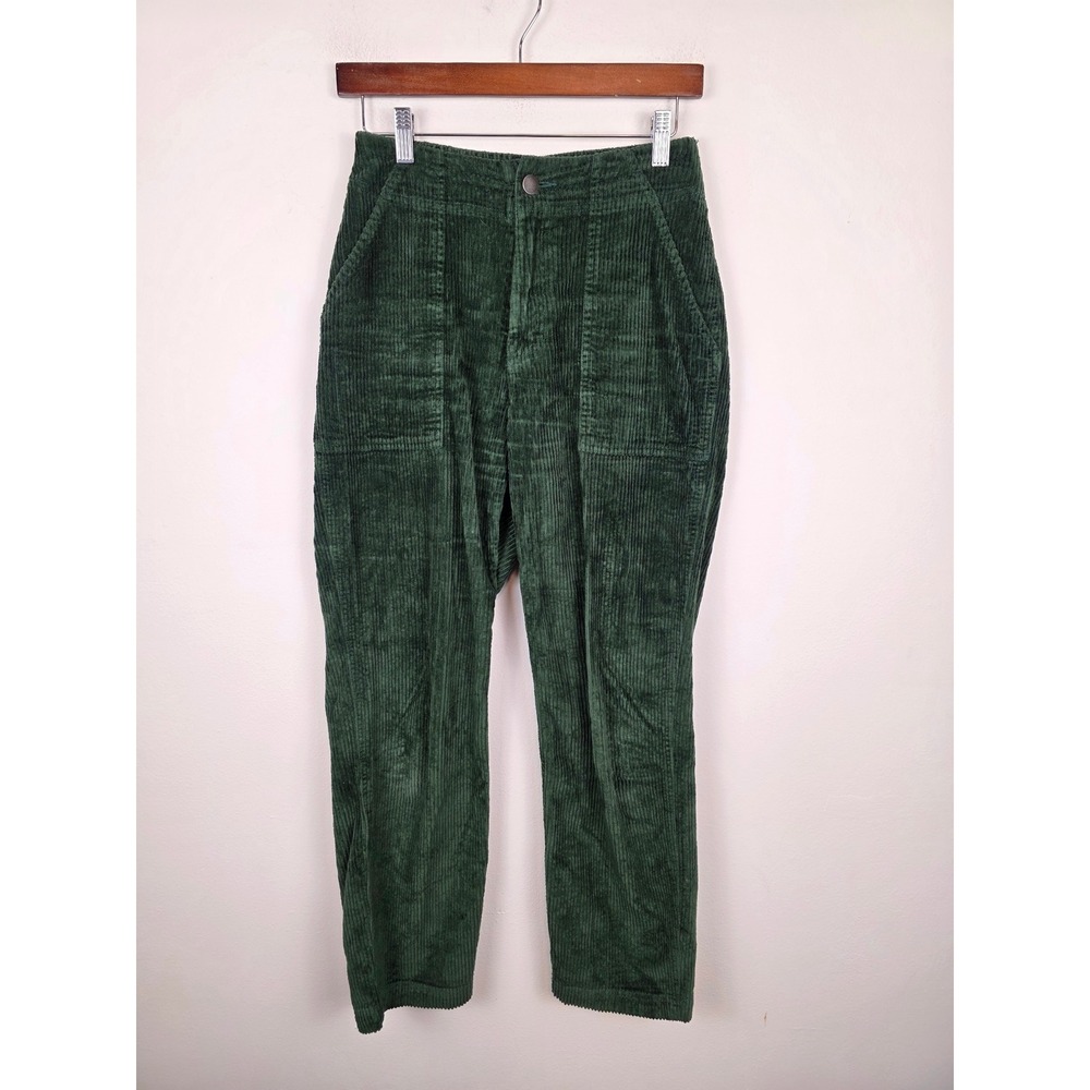 Pact Organic Cotton Corduroy Pants Forest Green High Rise Straight Leg Small